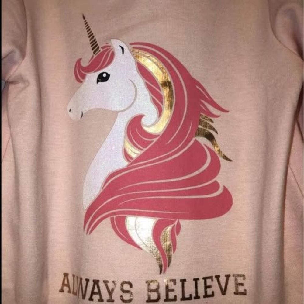 btween Girls’ Unicorn Pink Lightweight Hoodie Sz 6X - Picture 3 of 3